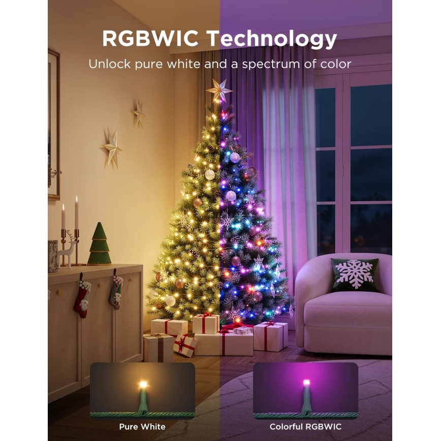 Govee - LED RGBWIC Guirlande de Noël extérieure 2700-6500K 30m Wi-Fi Matter IP65