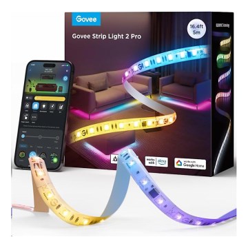 Govee - LED RGBWWIC Striscia dimmerabile Striscia Lampada 2 Pro 5m Wi-Fi Matter