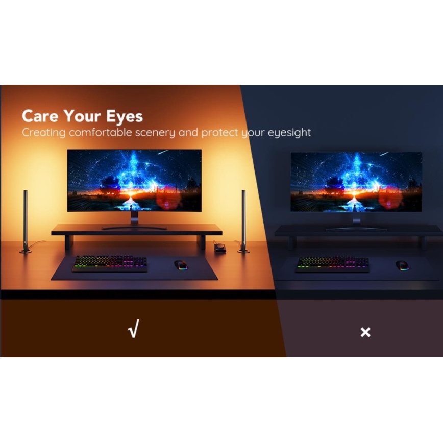 Govee - LOT 2x Smart Gaming Wi-Fi LED RGBIC Panels + Smart Dual + télécommande