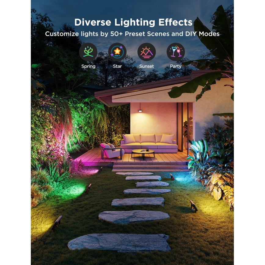 Govee - Lot de 4 projecteurs LED RGBICWW dimmables, 24 W, 230 V, IP66, compatibles Matter et Wi‑Fi