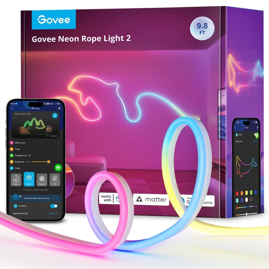 Govee - Neon 2 MATTER ruban LED flexible 3m RGBIC Wi-Fi