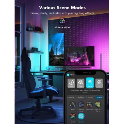 Govee - Lot de 2 panneaux LED RGBIC Smart Gaming Wi-Fi + Smart Dual noir + télécommande