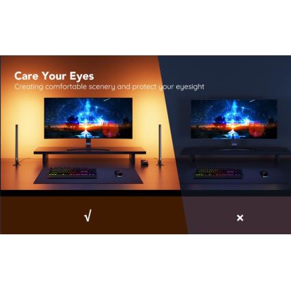 Govee - Lot de 2 panneaux LED RGBIC Smart Gaming Wi-Fi + Smart Dual noir + télécommande