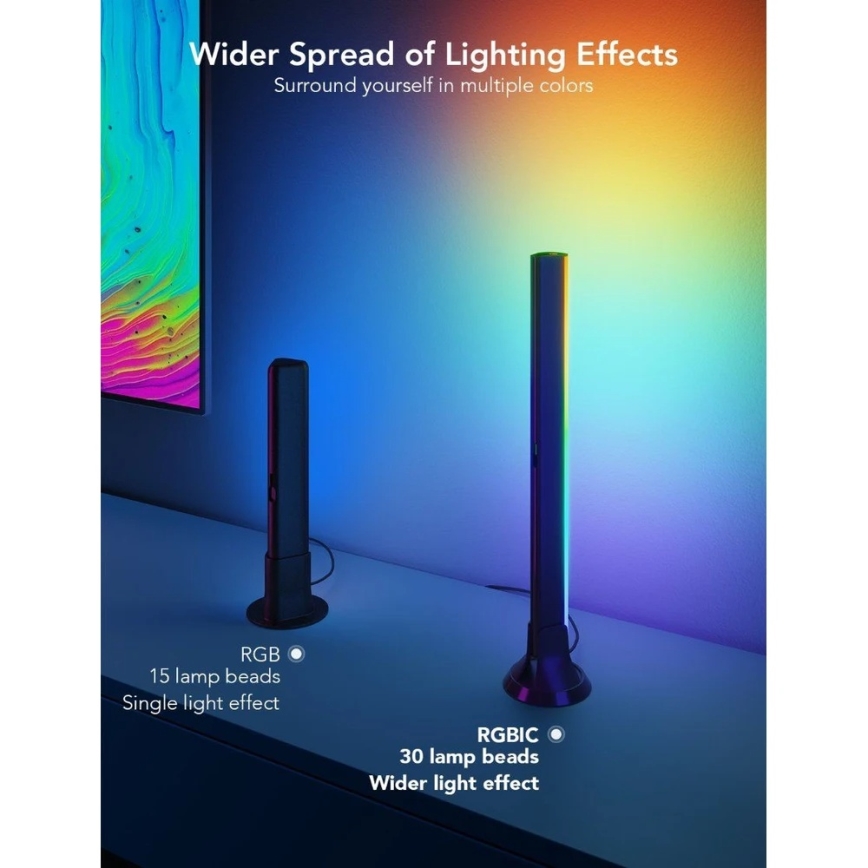 Govee - Panneau LED RGBIC intelligent 38 cm pour TV 43-75 - lot de 2 Wi-Fi