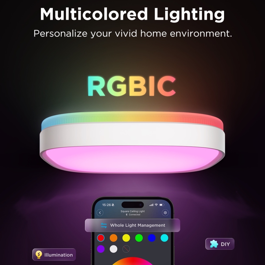 Govee - Plafonnier à intensité variable RGBIC LED/24W/230V 2700-6500K Wi-Fi 30x30 cm