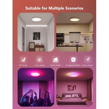 Govee - Plafonnier LED RGBICWW dimmable LED/29W/230V Ø 30 cm finition mate Wi‑Fi