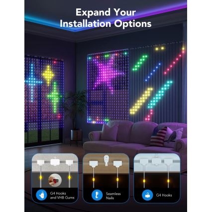 Govee - RGBIC Curtain Lampada 520 LED 1,5x2m Wi-Fi IP65