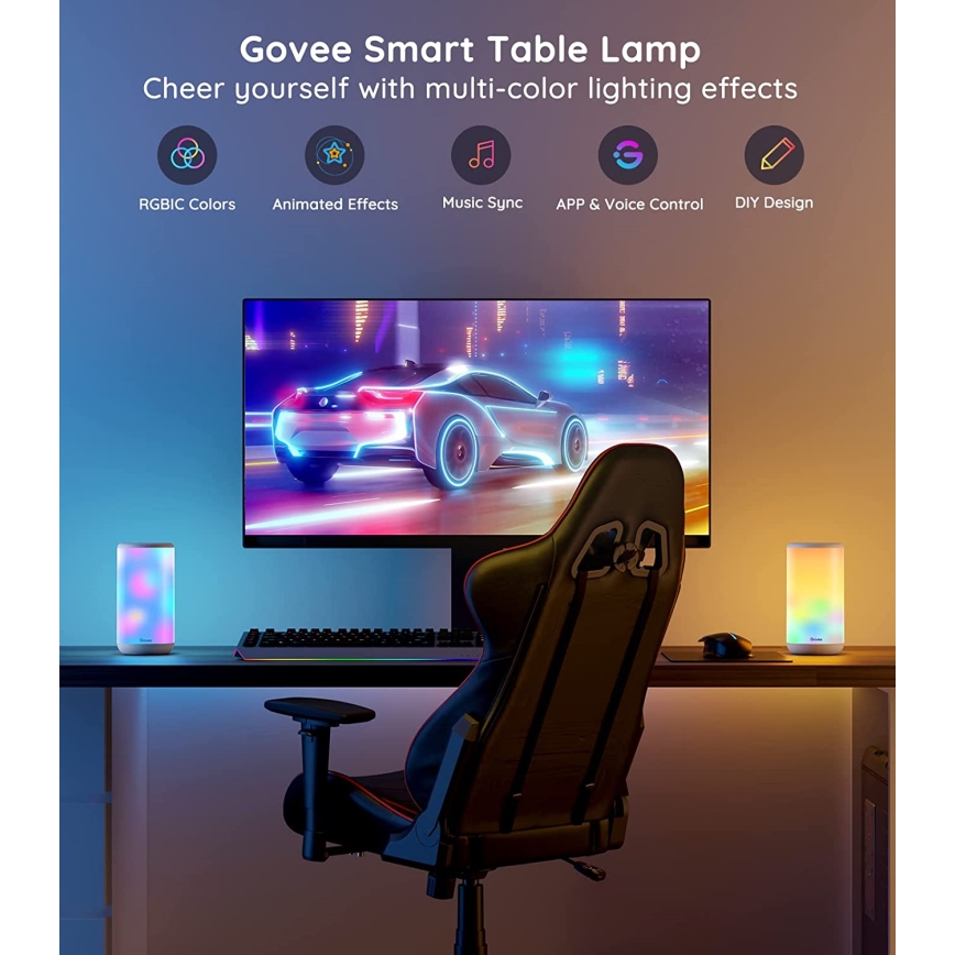Govee - RGBIC Dimmbare LED-Tischleuchte AURA 2 2200-6500K Wi-Fi Matter