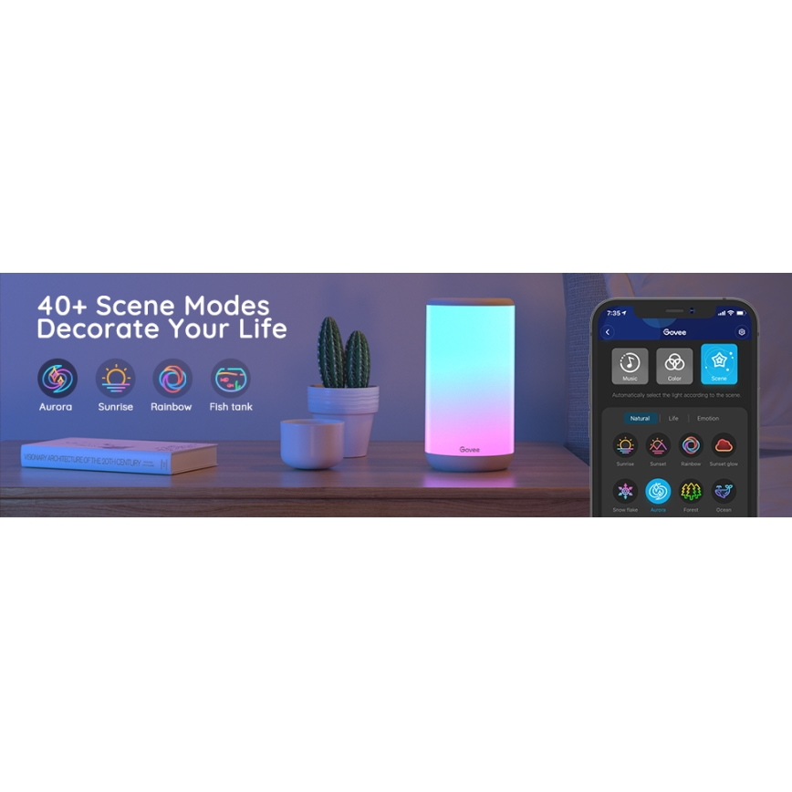 Govee - RGBIC Dimmbare LED-Tischleuchte AURA 2 2200-6500K Wi-Fi Matter