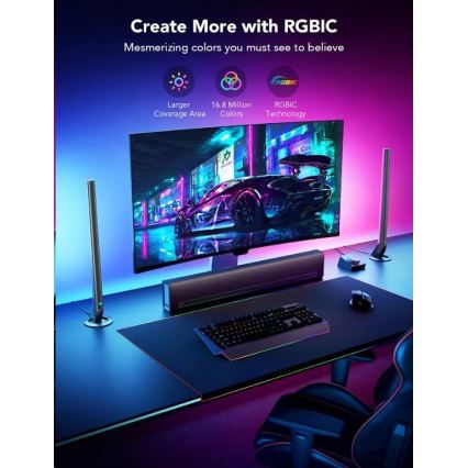Govee - SET 2x Smart Gaming Wi-Fi LED RGBIC Panels + Smart Dual + telecomando