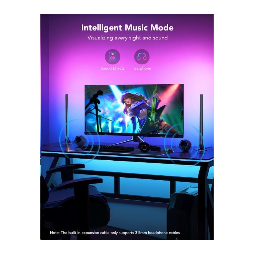 Govee - Set da 2 pannelli Smart Gaming Wi-Fi LED RGBIC + Smart Dual nero + telecomando