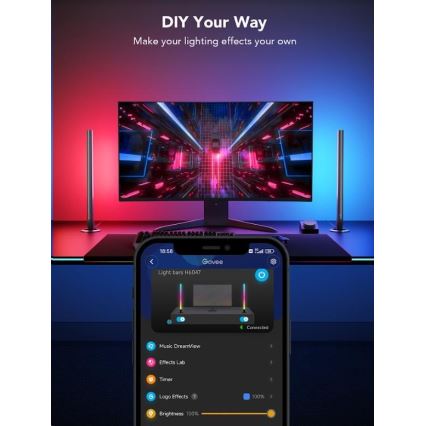 Govee - Set da 2 pannelli Smart Gaming Wi-Fi LED RGBIC + Smart Dual nero + telecomando