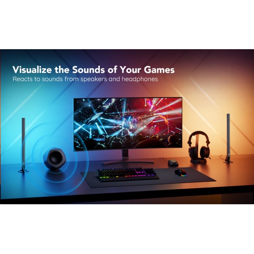 Govee - Set da 2 pannelli Smart Gaming Wi-Fi LED RGBIC + Smart Dual nero + telecomando