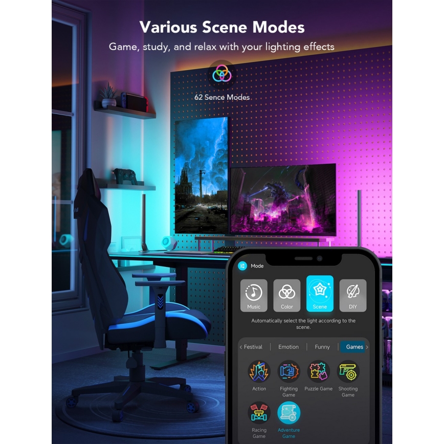 Govee - Smart Gaming Wi‑Fi LED-Paneele + Smart Dual-Controller Weiß Wi‑Fi