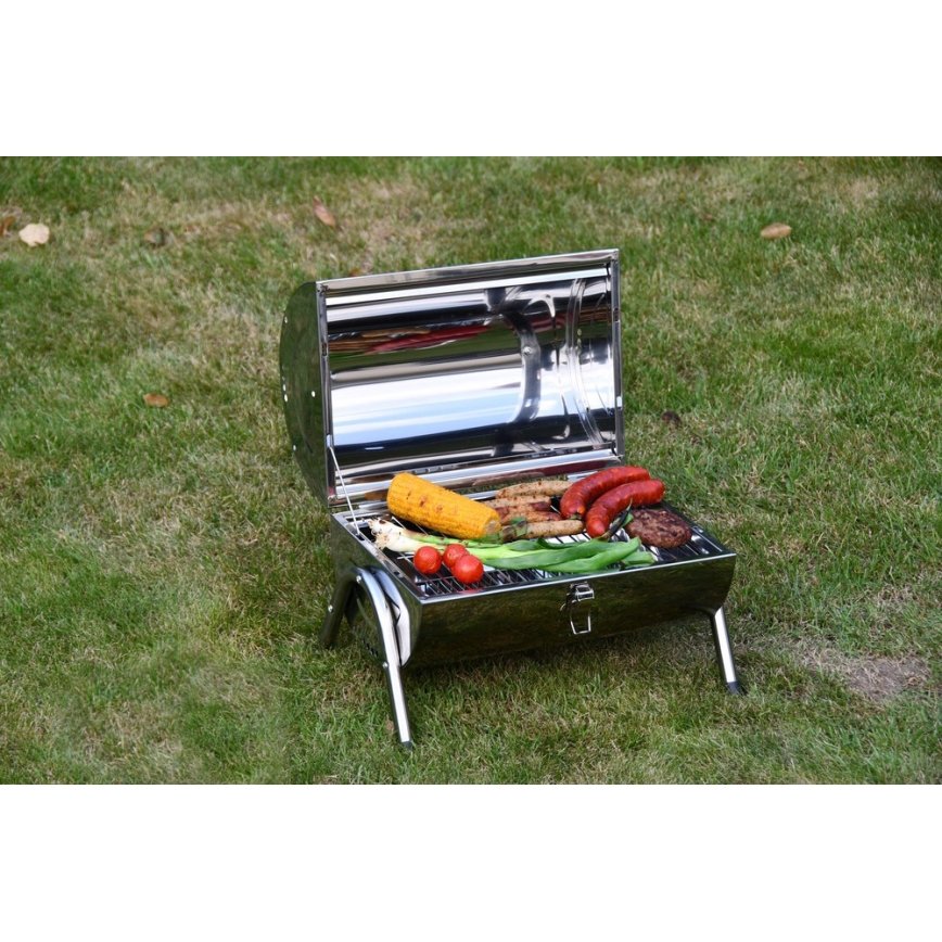 Grill à charbon de bois portable chrome brillant