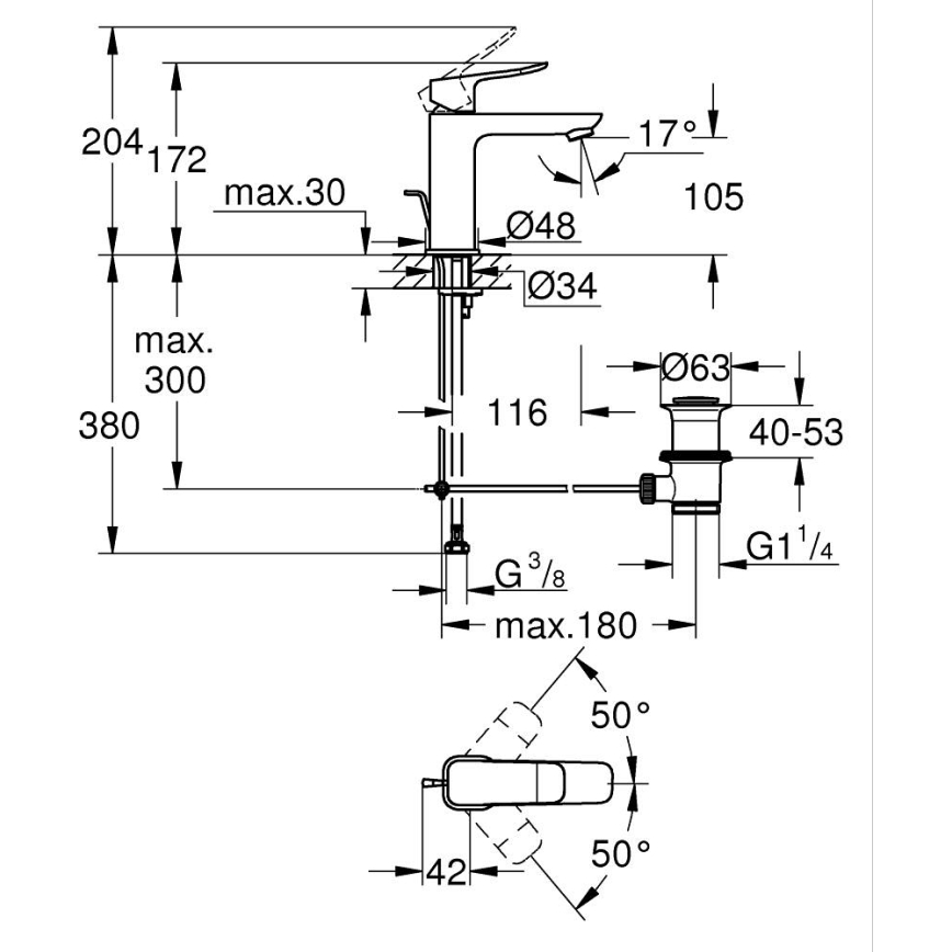 GROHE 1018322430 - Miscelatore per lavabo DICE M nero
