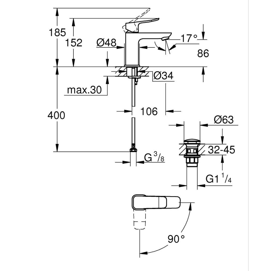 GROHE 1018610000 - Miscelatore per lavabo DICE S cromo lucido