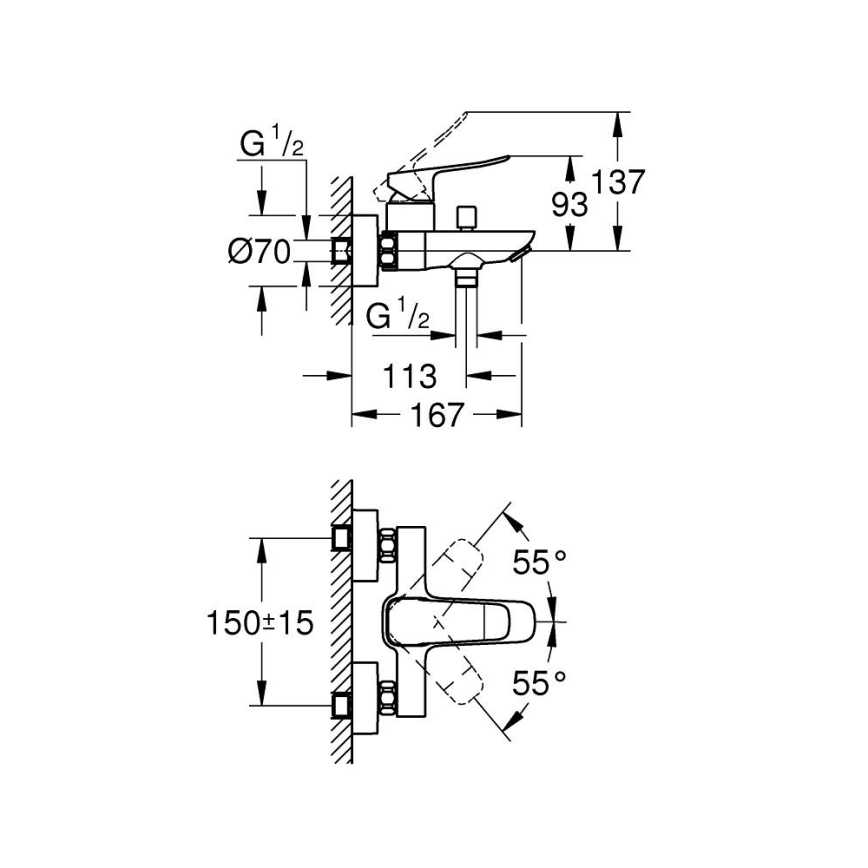 GROHE 1018720000 - Mitigeur de baignoire DICE, finition chrome brillant