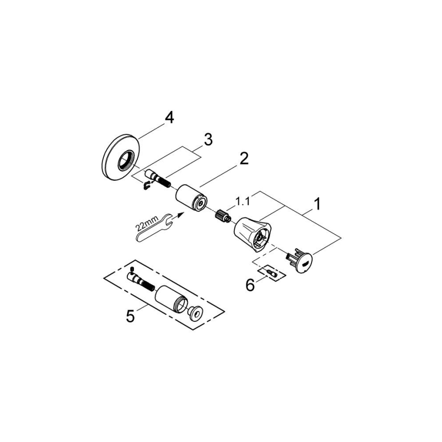 GROHE 19855001 - Élément supérieur pour vanne encastrée COSTA L 10-35 mm, chrome brillant