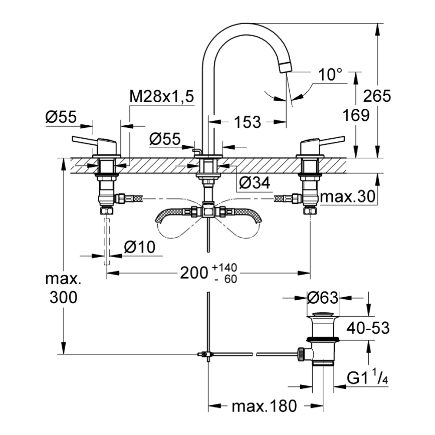 GROHE 20216001 - Mitigeur lavabo 3 trous CONCETTO DN 15 taille L chromé