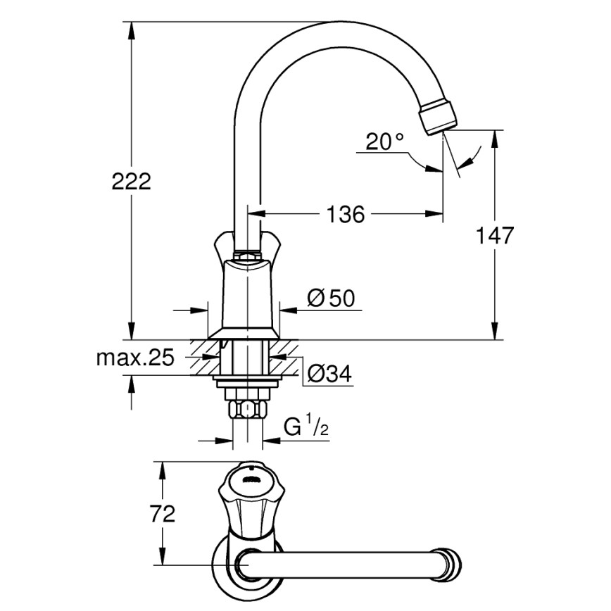 GROHE 20393001 - Mitigeur monocommande pour lavabo COSTA L DN 15, chrome brillant