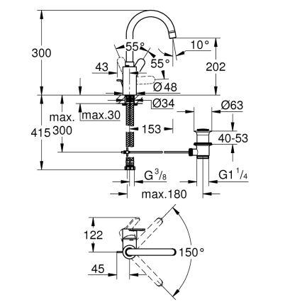 GROHE 23043003 - Mitigeur pour lavabo EUROSTYLE COSMOPOLITAN, taille L, finition chromée