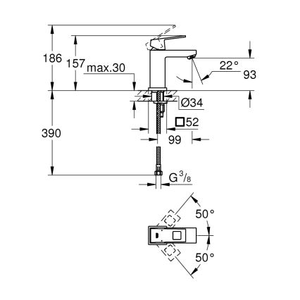 GROHE 2313200E - Miscelatore lavabo EUROCUBE misura S, cromo lucido