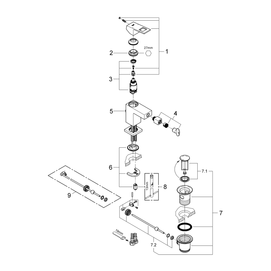 GROHE 23138000 - Mitigeur pour bidet EUROCUBE, chrome brillant