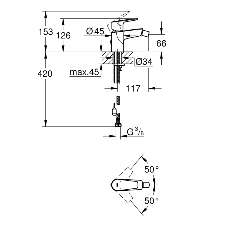 GROHE 23332001 - Bidetarmatur BAUEDGE Größe S, glänzender Chrom