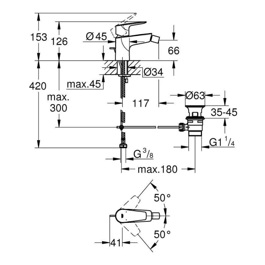 GROHE 23345001 - Bidetarmatur START EDGE, glänzender Chrom