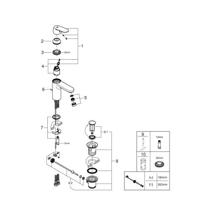 GROHE 2339600E -Mitigeur pour lavabo EUROSMART COSMOPOLITAN DN 15 taille M chromé