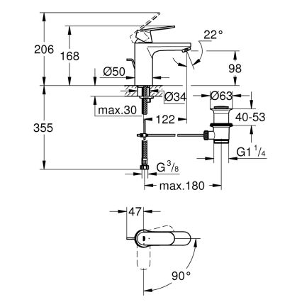 GROHE 2339600E -Waschtischarmatur EUROSMART COSMOPOLITAN DN 15 Größe M Chrom