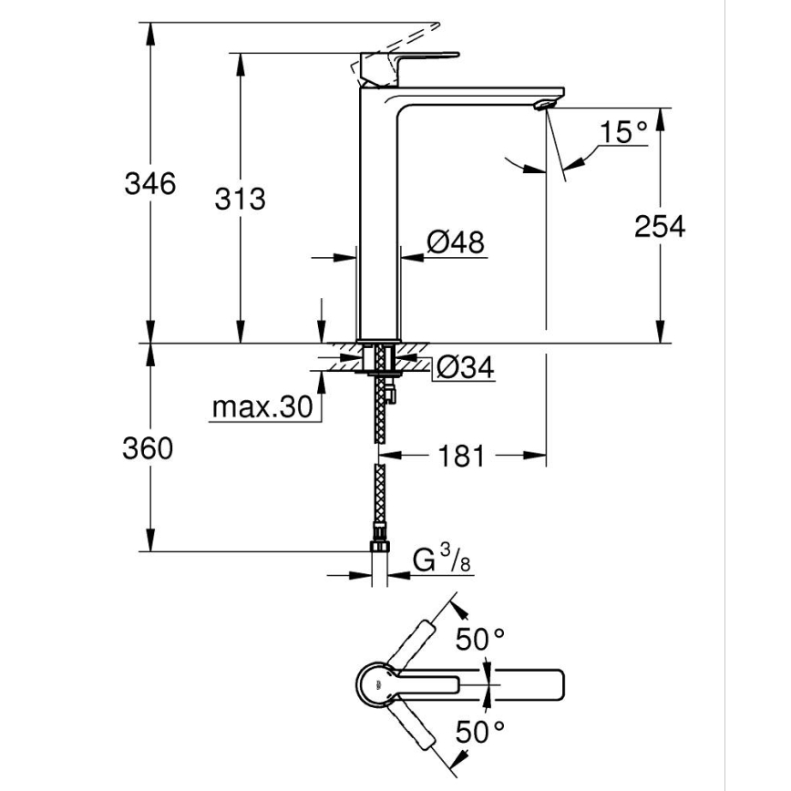 GROHE 23405DC1 - Waschtischarmatur LINEARE DN 15 Edelstahl