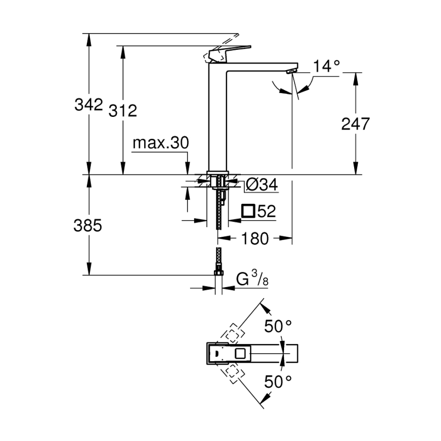 GROHE 23406AL0 - Miscelatore lavabo EUROCUBE XL, grafite