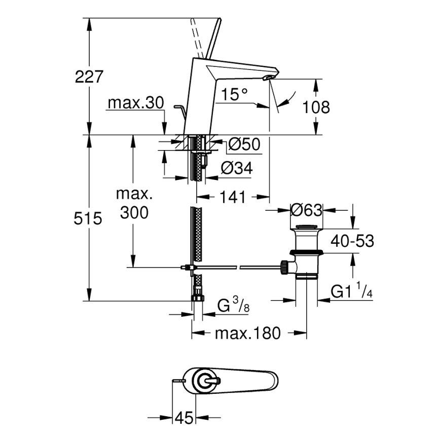 GROHE 23427000 - Miscelatore lavabo EURODISC JOY DN 15, misura M, cromo lucido