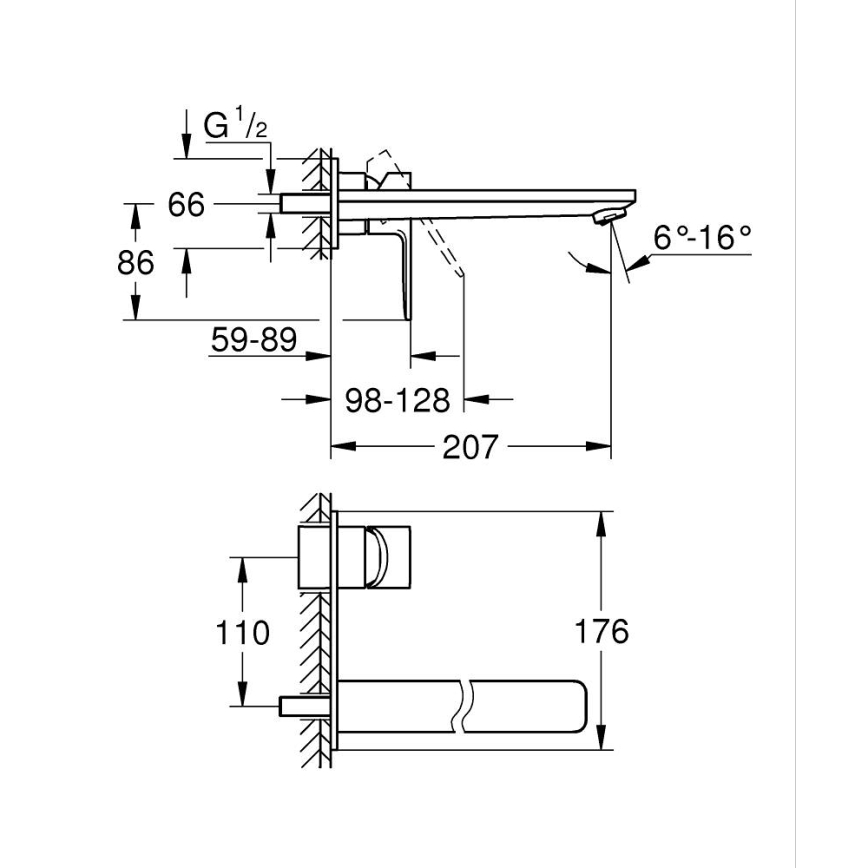 GROHE 23444AL1 - Mitigeur pour lavabo à montage encastré LINEARE 207 mm, finition graphite