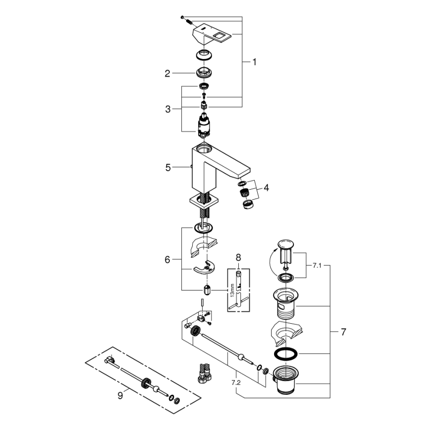 GROHE 23445000 - Miscelatore per lavabo EUROCUBE misura M, cromo lucido