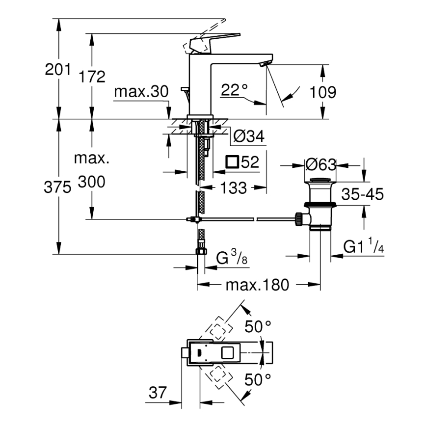 GROHE 23445AL0 - Waschtischarmatur EUROCUBE Größe M Graphit