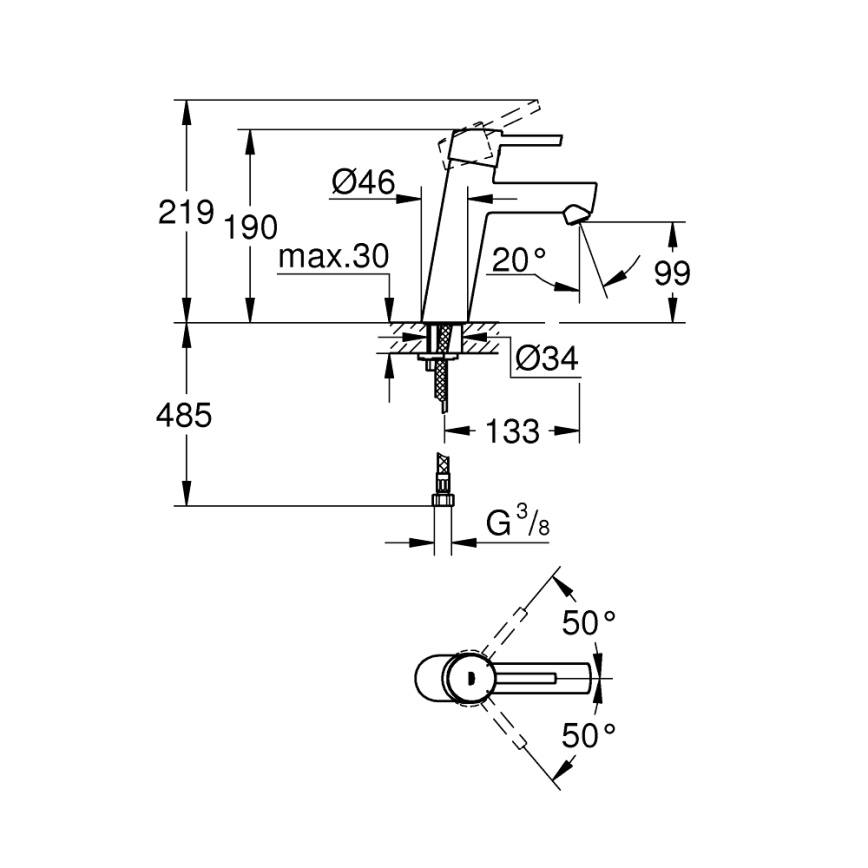 GROHE 23451001 - Mitigeur de lavabo CONCETTO DN 15, finition chrome brillant