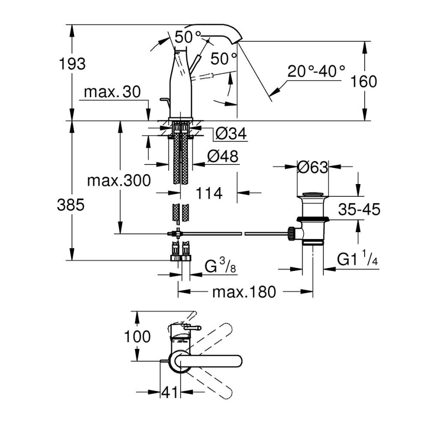 GROHE 23462AL1 - Waschtischarmatur ESSENCE Größe M Graphit