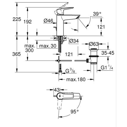 GROHE 23552002 - Mitigeur pour lavabo START, bec 192 mm, finition chrome brillant