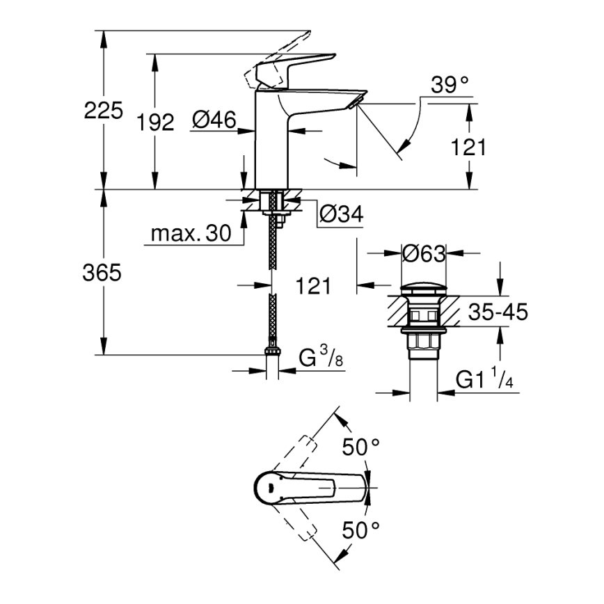GROHE 235752432 - Mitigeur pour lavabo START 192 mm noir