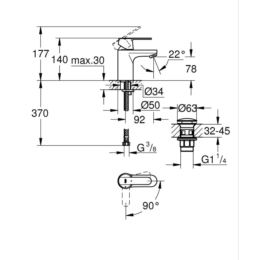 GROHE 23586LS0 - GET Miscelatore lavabo, misura S, bianco