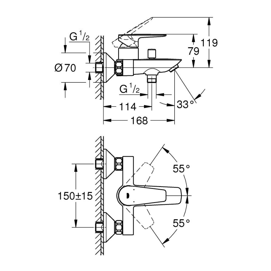 GROHE 23605001 - Mitigeur de baignoire BAUEDGE 150±15 mm chromé brillant