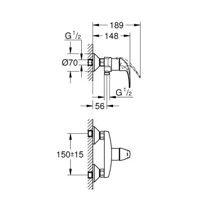 GROHE 23631000 - BAUCURVE Miscelatore doccia 150 mm, cromo lucido