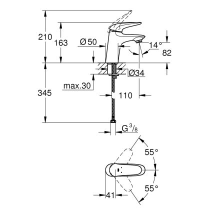 GROHE 23715003 - Mitigeur pour lavabo EUROSTYLE, taille S, finition chrome brillant
