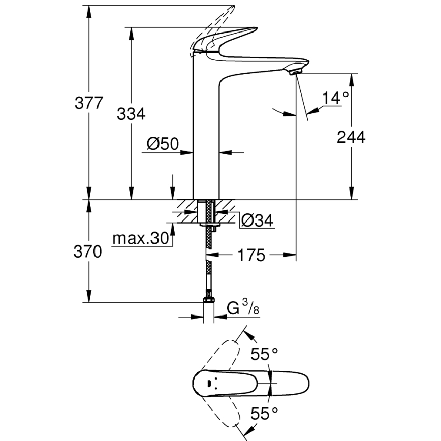 GROHE 23719003 - Mitigeur pour lavabo EUROSTYLE XL, chrome poli
