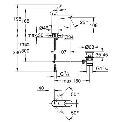 GROHE 23762000 - Waschtischarmatur BAULOOP DN 15 glänzender Chrom
