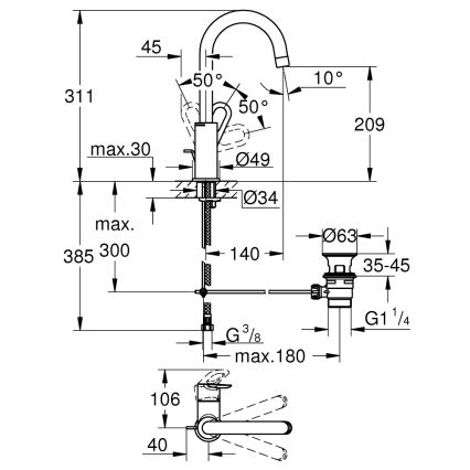 GROHE 23763000 - Miscelatore lavabo BAULOOP, misura L, cromo lucido