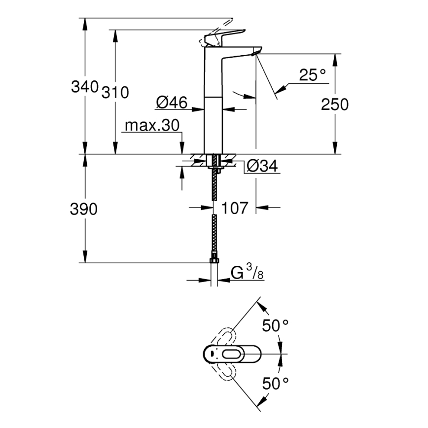 GROHE 23764000 - Waschtischarmatur BAULOOP DN 15, glänzender Chrom